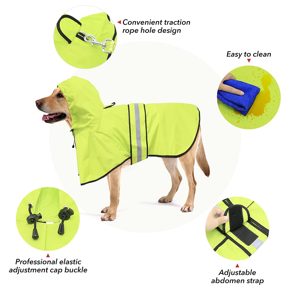 Ezierfy Reflective Dog Raincoat - Adjustable Raincoat For Dogs, Lightweight Hooded Dog Raincoats Poncho Slicker, Waterproof Rain