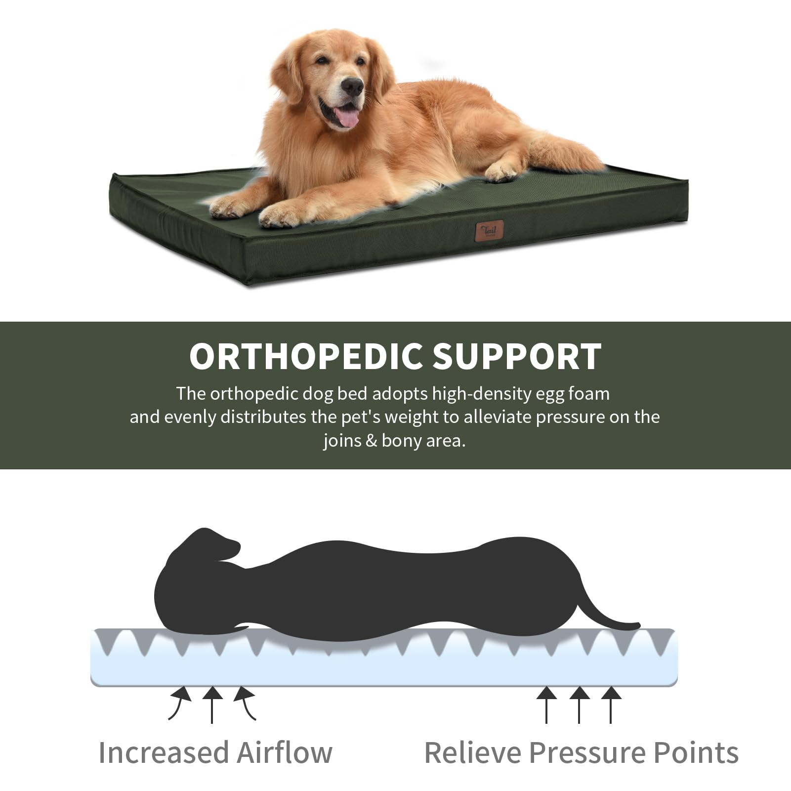 Tail Stories Outdoor All Weather Dog Bed, Waterproof Dog Bed For Large Dogs, Orthopedic Egg Foam Indestructible Pet Bed With Washable Removable Cooling Dog Bed Cover