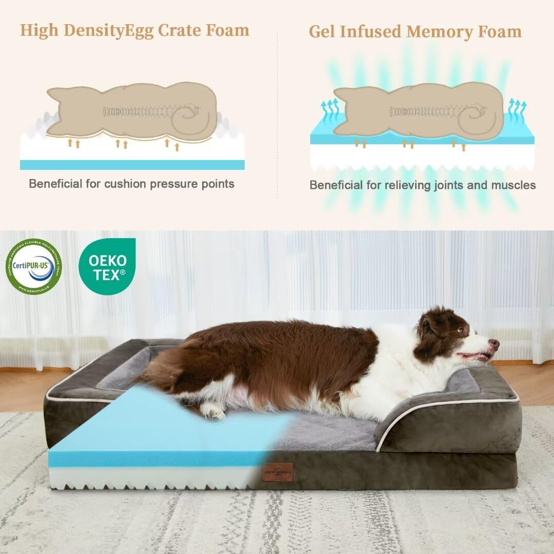 Comfort Expression Cooling Dog Bed For Giant Dogs, Orthopedic Memory Foam Dog Bed, Xxl Dog Bed For Extra Large Dogs, Waterproof Dog Bed With Bolster & Removable Cover(Xx-Large,Olive Green)