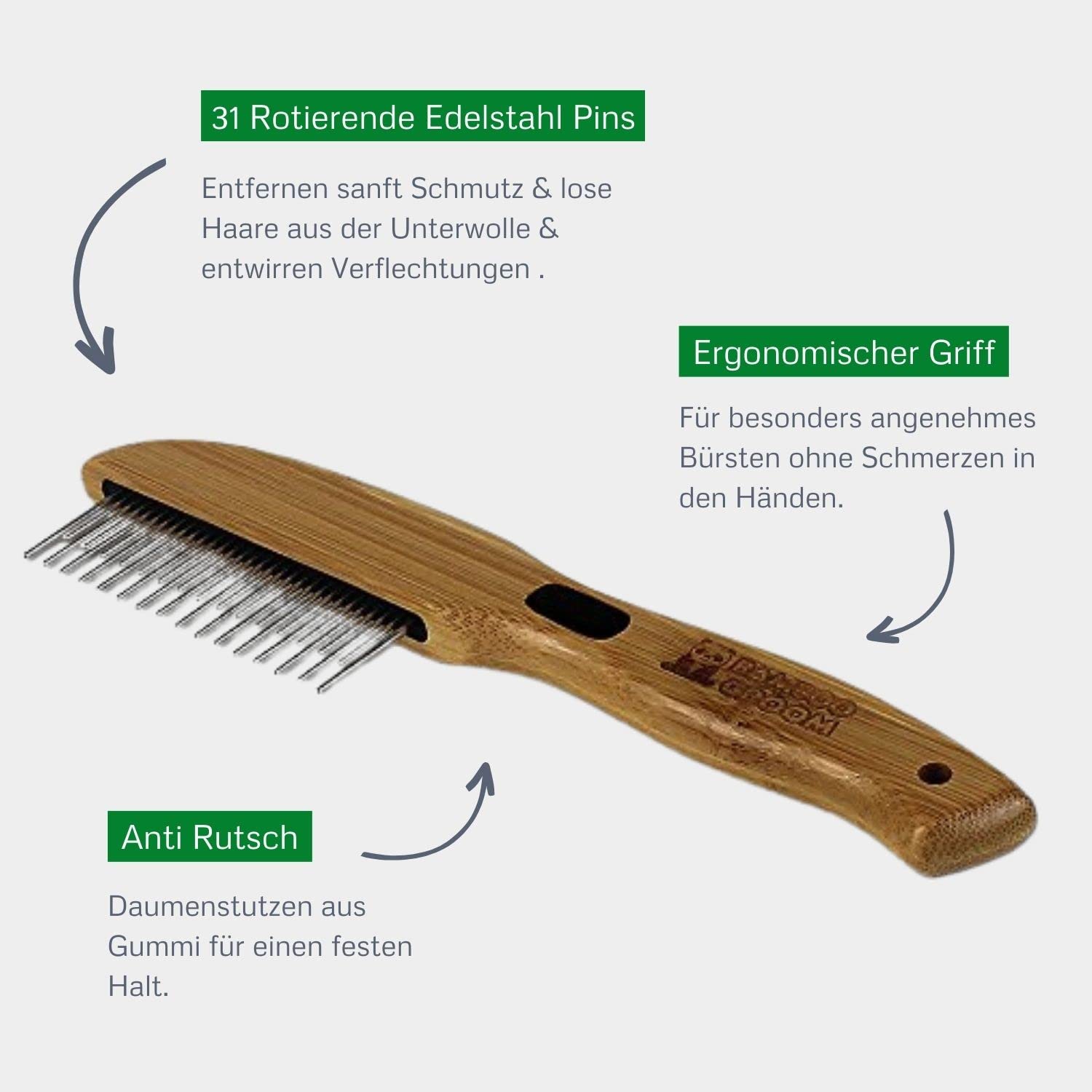 Alcott Bamboo Groom Rotating Pin Comb With 31 Rounded Pins For Pets