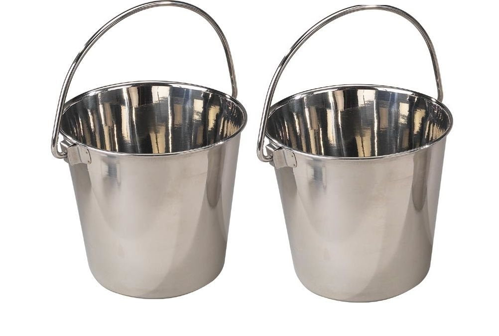Pro Select Heavy Duty Stainless Steel Handled Snag Free Design Dog & Animal Feeding Pails(64 Oz)
