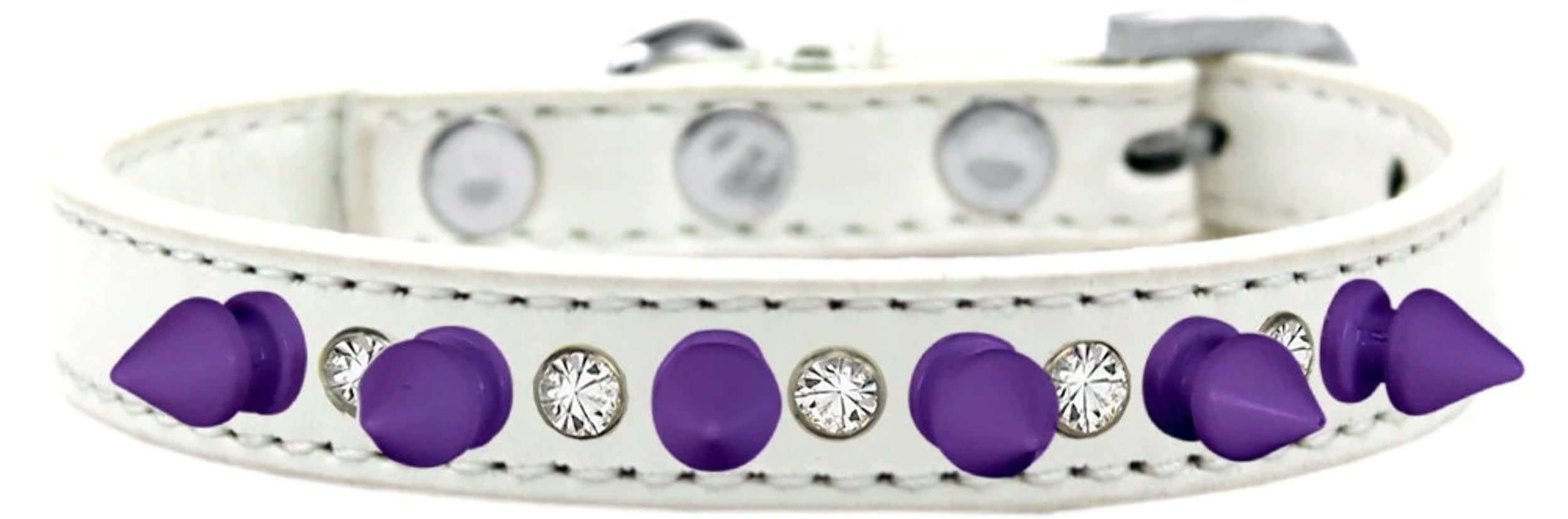 Pet and Dog Spike Collar, "Clear Crystals & Purple Spikes” White 14
