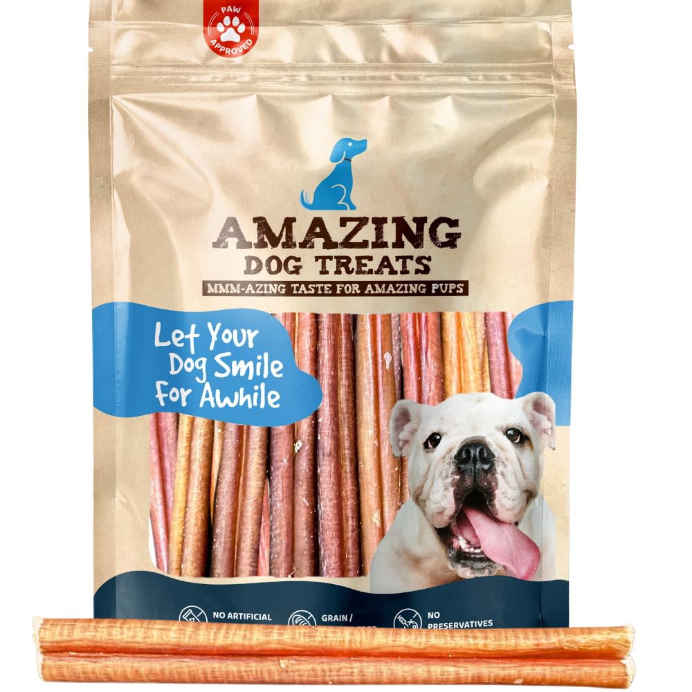 Amazing Dog Treats - 6 Inch Bully Sticks Medium Size (20 Pcs/Pack) - Bully Stick Dog Chews - Long Lasting Bully Sticks For Small To Medium Dogs - Large Bully Stick Dog Bones - No Hide Dog Bones