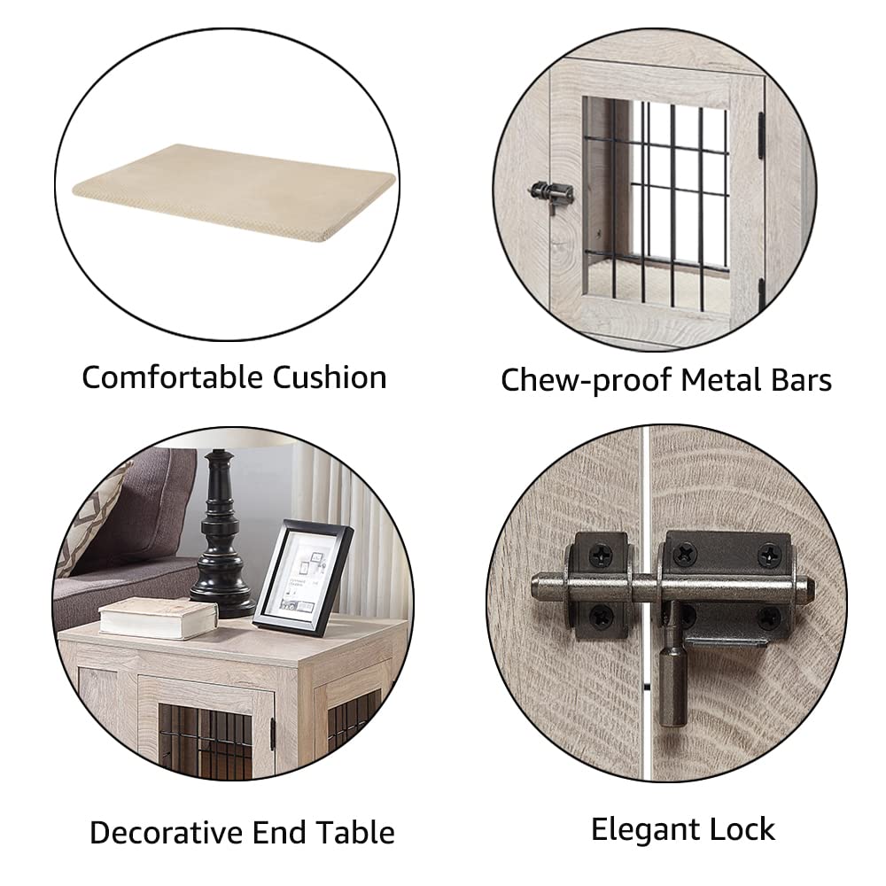 Unipaws Furniture Style Dog Crate For Small Dogs, Cats, Min Pigs, Rabbit, Indoor Aesthetic Puppy Kennel, Modern Decorative Wood Wire Pet House Dog Cage, Pretty Cute End Side Table Nightstand, Grey