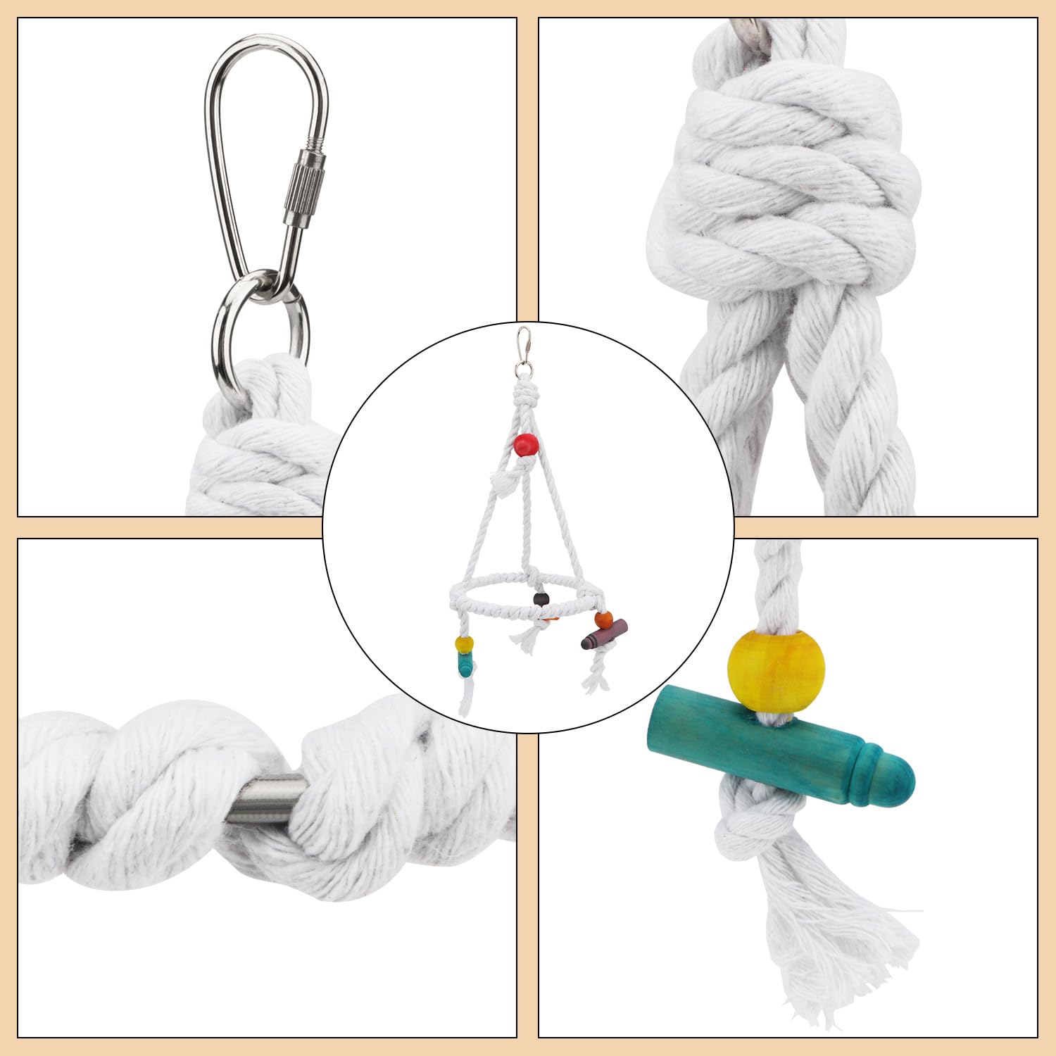 Hypeety Pet Bird Parrot Swing - Hanging Hammock For Parakeets, Budgies, Conures & Quaker Parrots - Cotton Rope Round Swing Toy