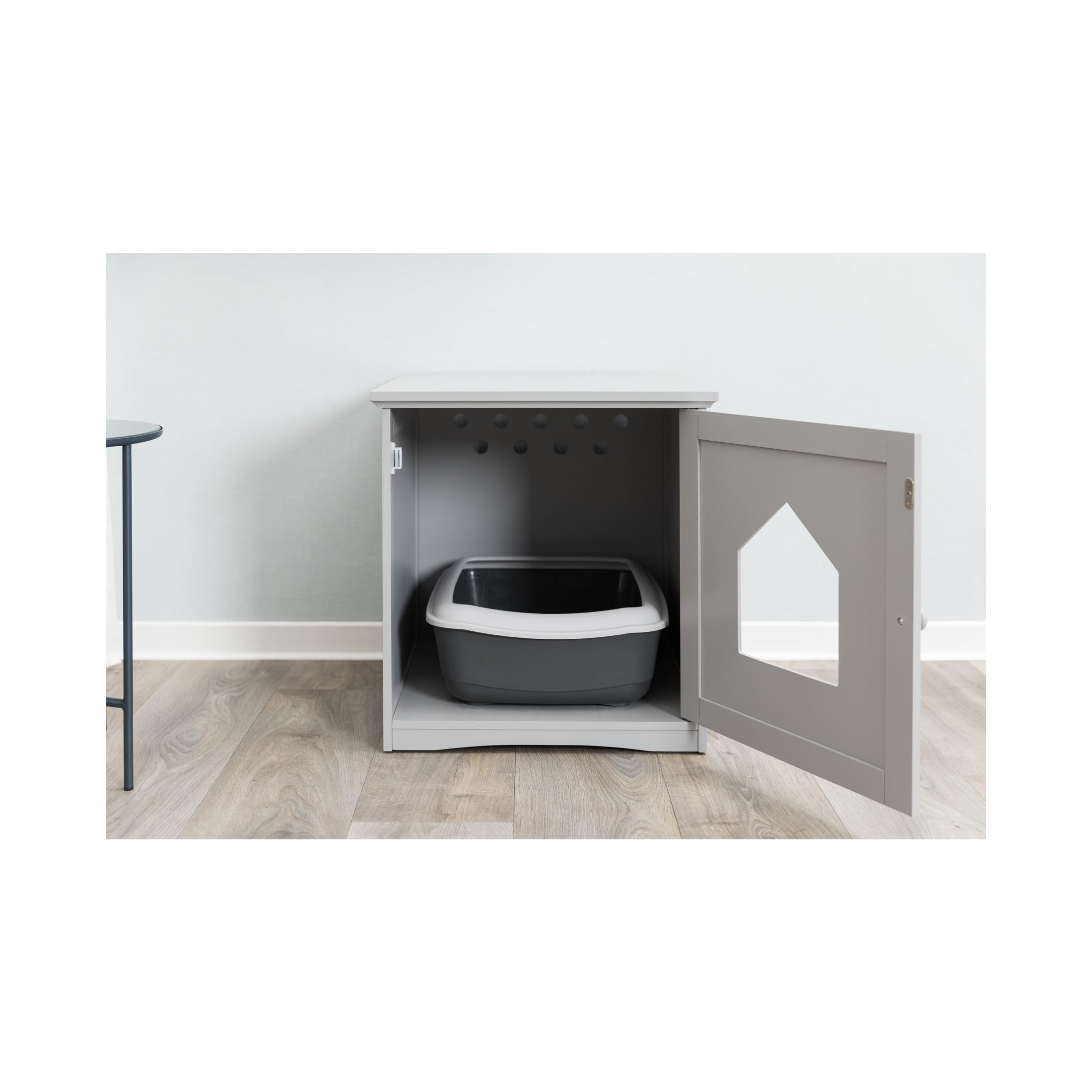 Trixie Small Furniture Litter Box Enclosure (Gray), Hidden Litter Box For Cats, Classic Style & Big Front Door For Easy Cleaning, Large Hole For Convenient Entry, Use As Side Table Or Nightstand