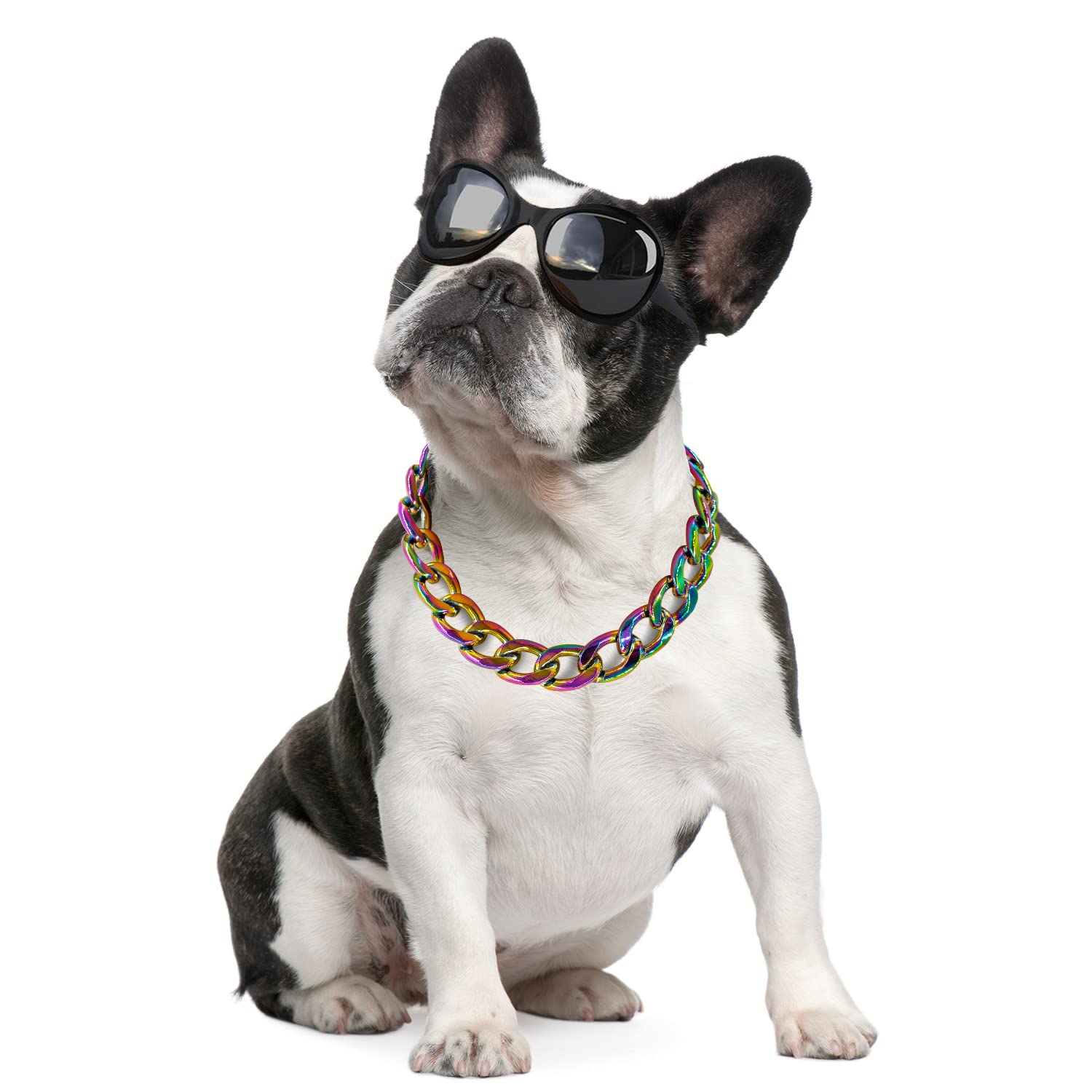 Rainbow Dog Chain Collar-3/4 Inch (20Mm) Width Cuban Link Durable Dog Necklace, Cute Fashion Pet Collar For Pit Bulldog, Light M