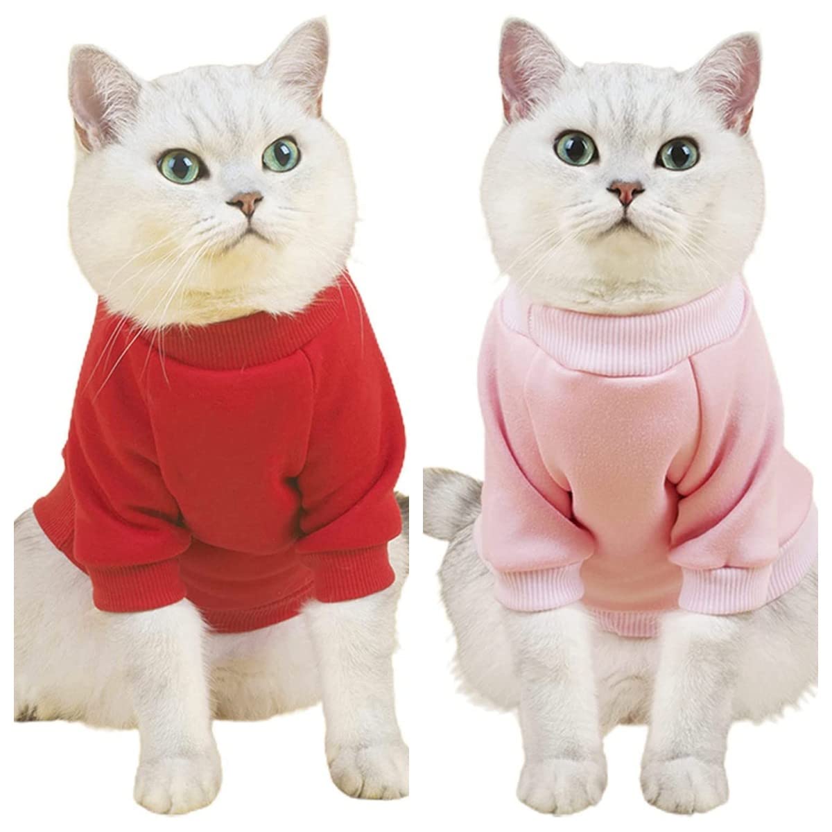 2Pc Pet Sweaters For Hairless Cats & Small Dogs - Cotton Pullover Shirts With Sleeves (Red & Pink, Medium)