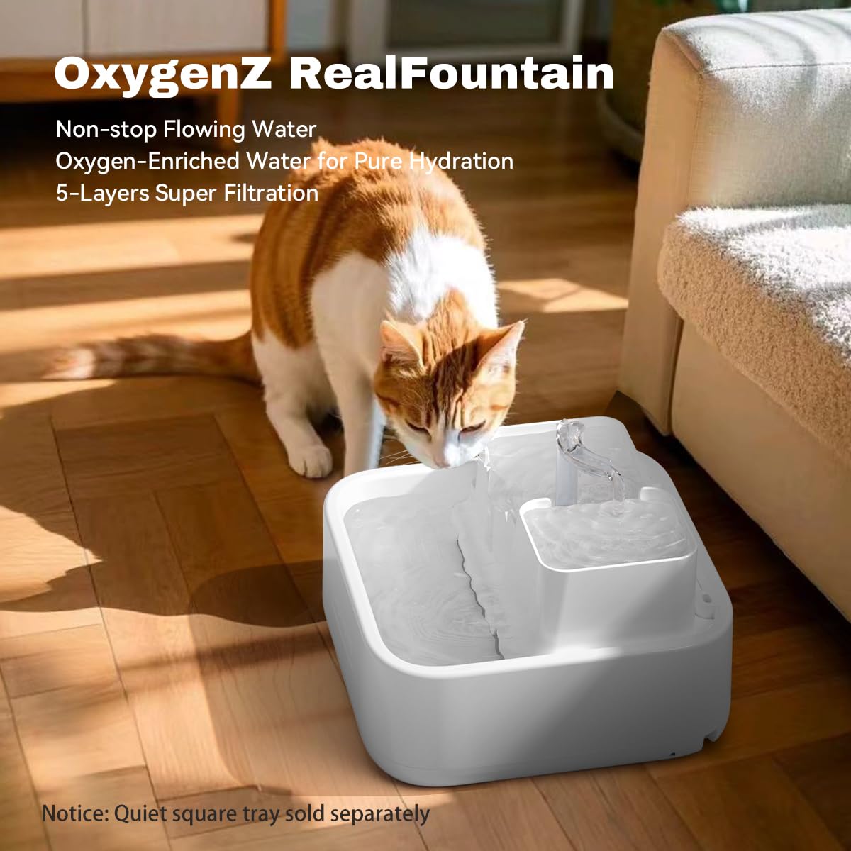 LALAHOME 2L Oxygen-Rich Cat Water Fountain, Pure White, Dual Pumps, BPA-Free, Model LH4006