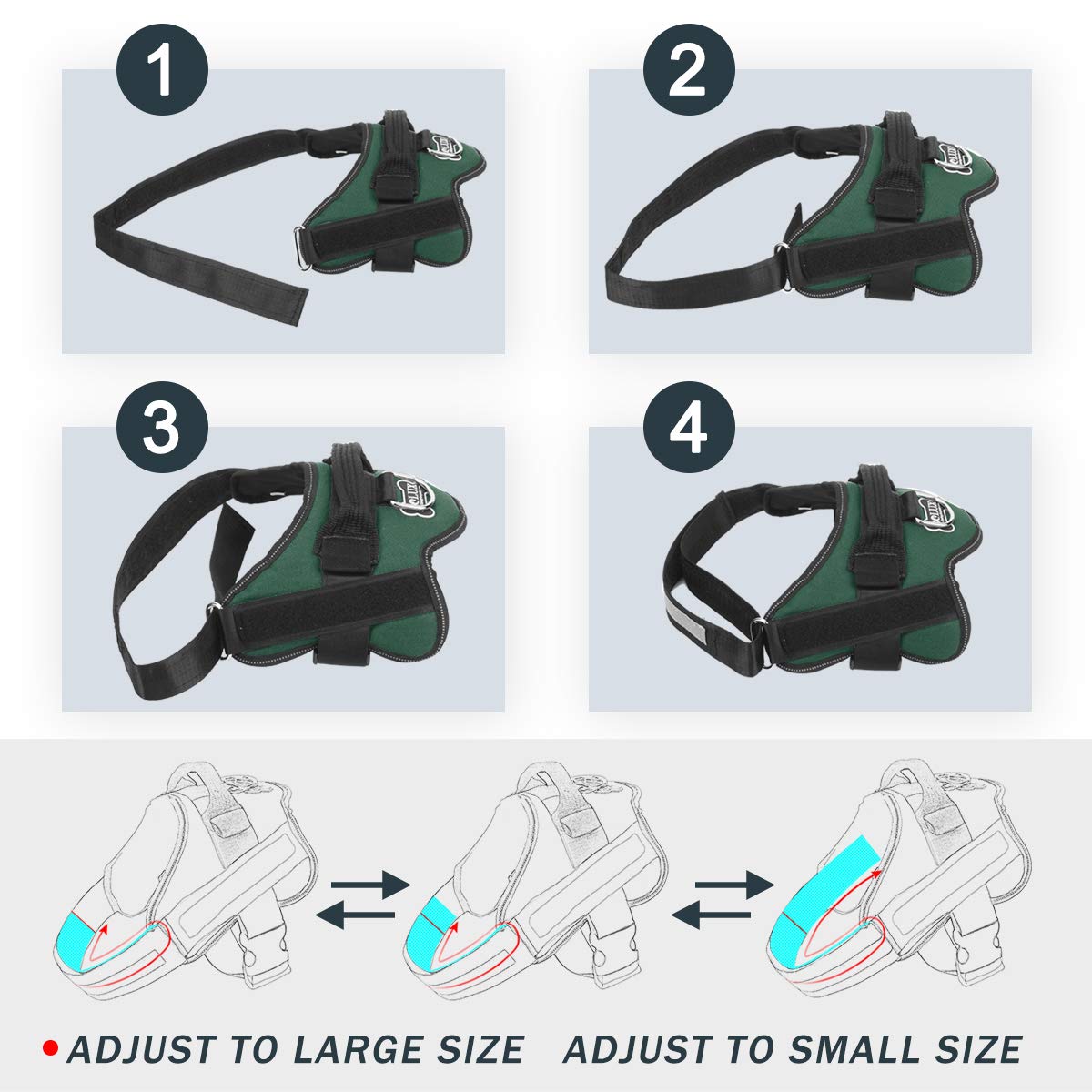 Bolux Dog Harness, No-Pull Reflective Dog Vest, Breathable Adjustable Pet Harness With Handle For Outdoor Walking - No More Pulling, Tugging Or Choking (Dark Green, S)