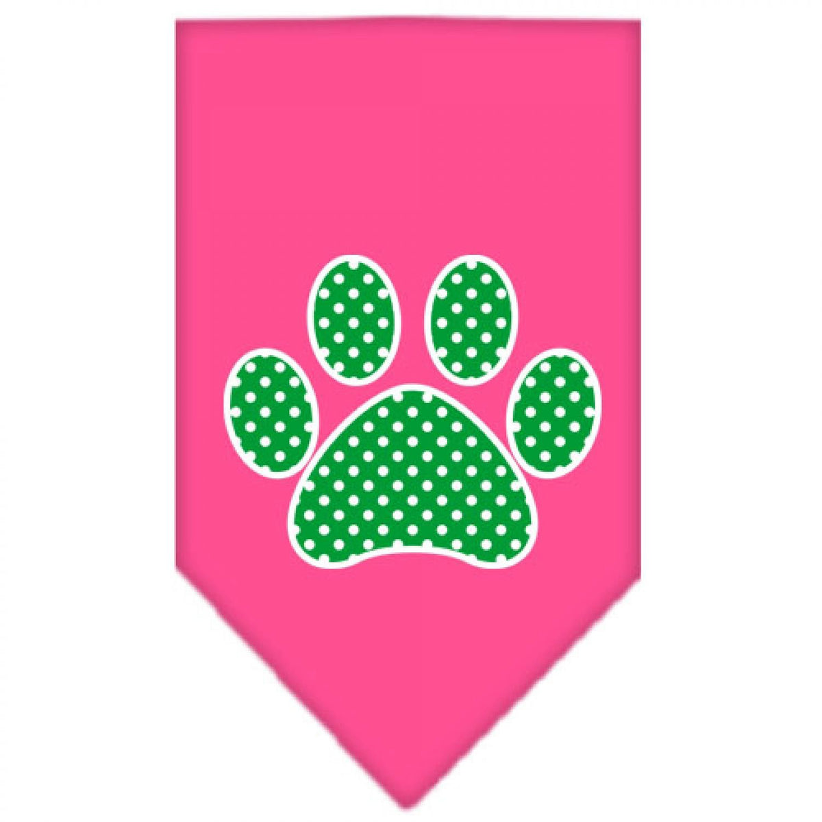 Pet and Dog Bandana Screen Printed, &quot;Green Swiss Dot Paw&quot; Bright Pink Large