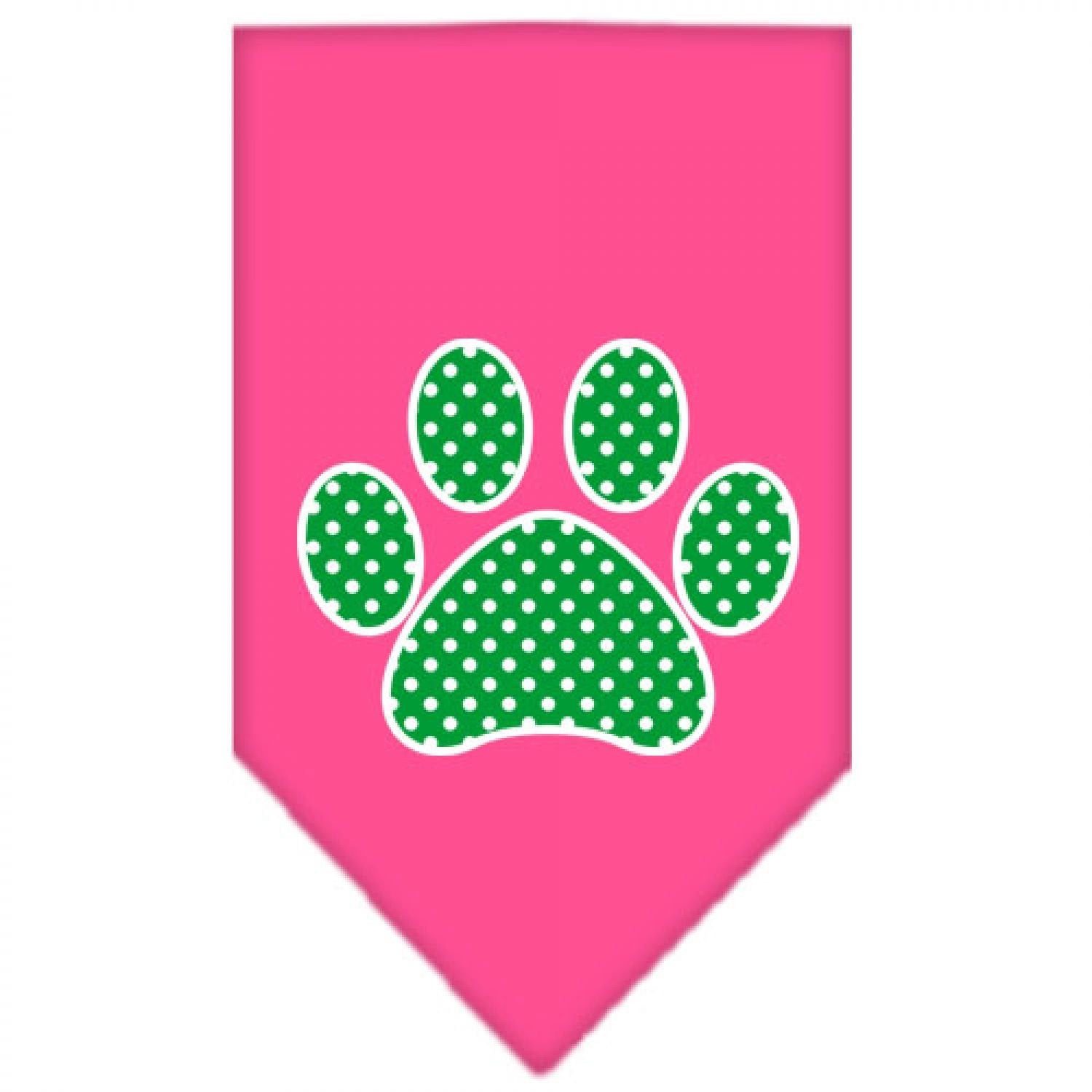 Pet and Dog Bandana Screen Printed, &quot;Green Swiss Dot Paw&quot; Bright Pink Small
