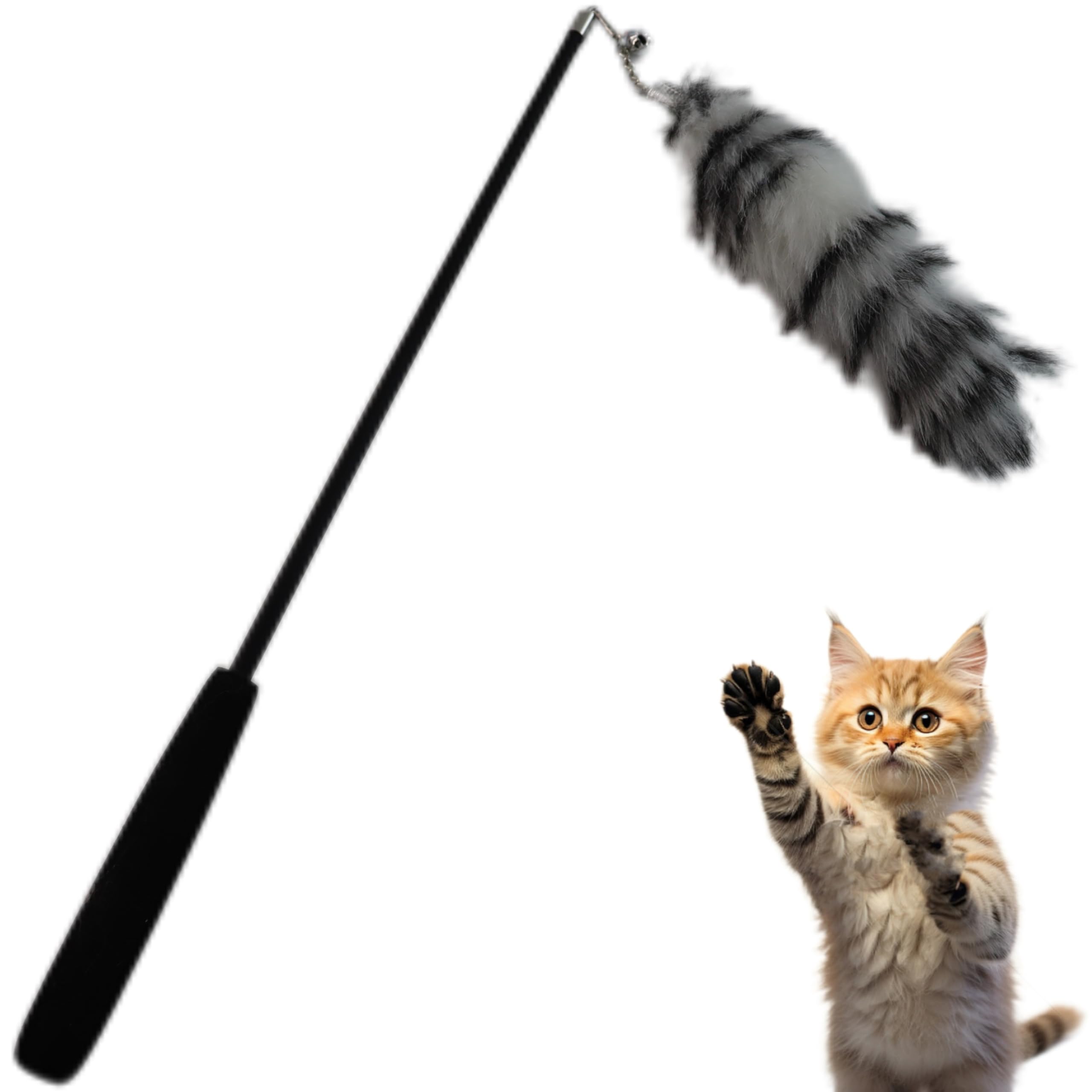 Cotdoog Cat Toys For Indoor Cats - Retractable Cat Dancer Wand With Fox Tail, Feather Teaser & Fishing Pole Toy, Luxurious Inter