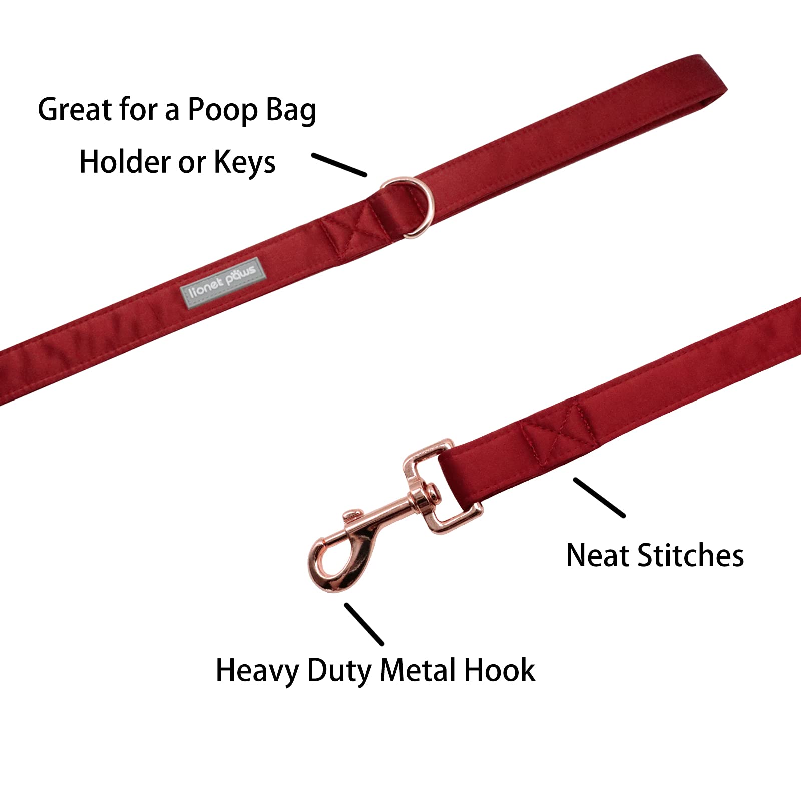 Lionet Paws Dog Leash - Silk Red Leash For Small Medium Large Dogs Matching Collar For Girl And Boy
