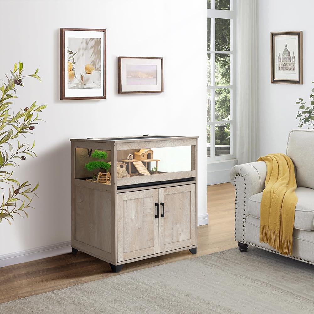 Unipaws Hedgehog Cage With Storage Cabinet, Hamster Cage For Rat And Guinea Pigs, Clear Transparent Pvc Visual Small Animal Cage