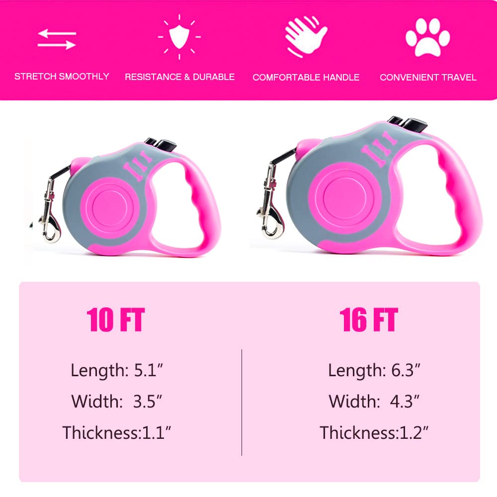 Retractable Dog Leash Lightweight 10/16FT Leash with Non-Slip Handle, for Small Medium Dogs (Gray Pink, 16 FT)