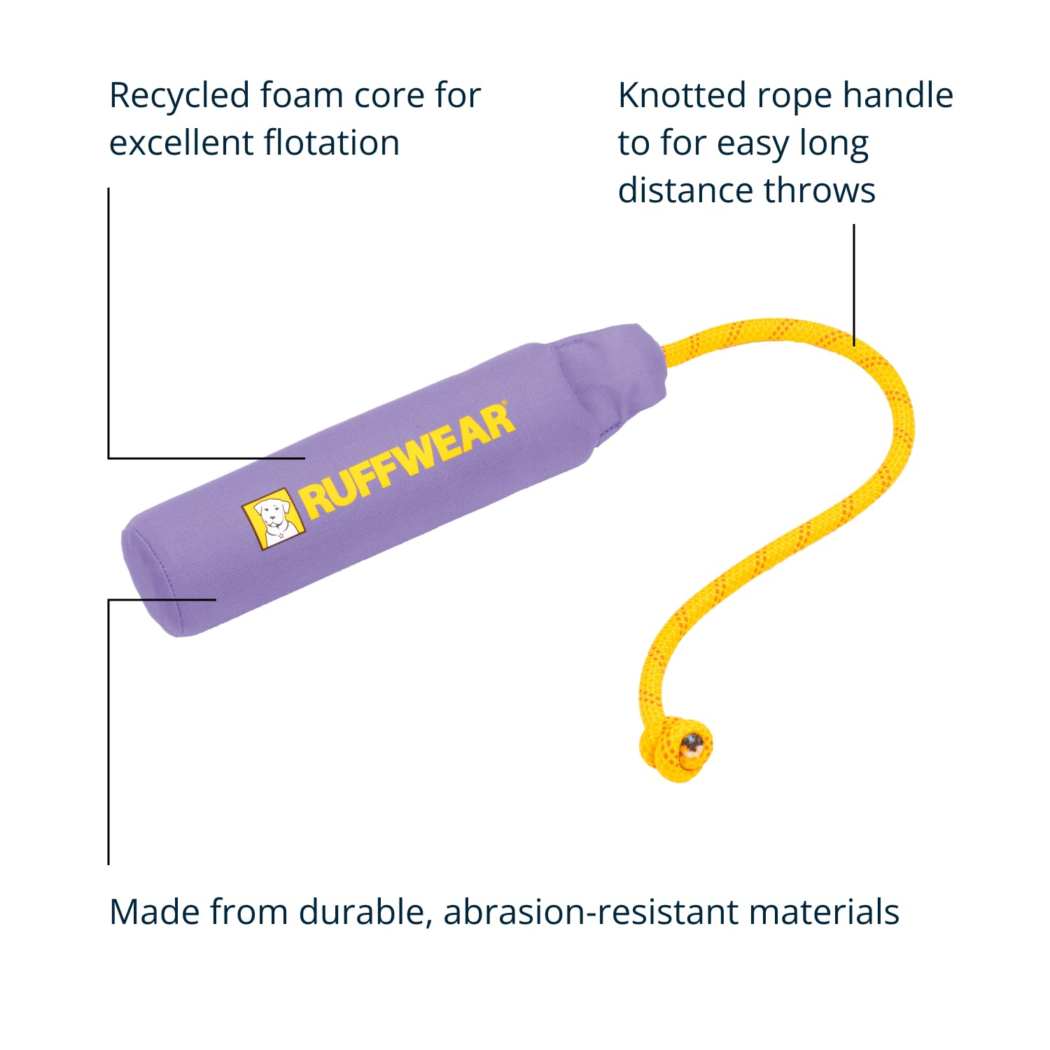 Ruffwear Lunker Throw Toy For Dogs - Durable, Soft Fabric Toy With Rope Handle For Fetch And Tug On Land & Water, Purple Orchid,