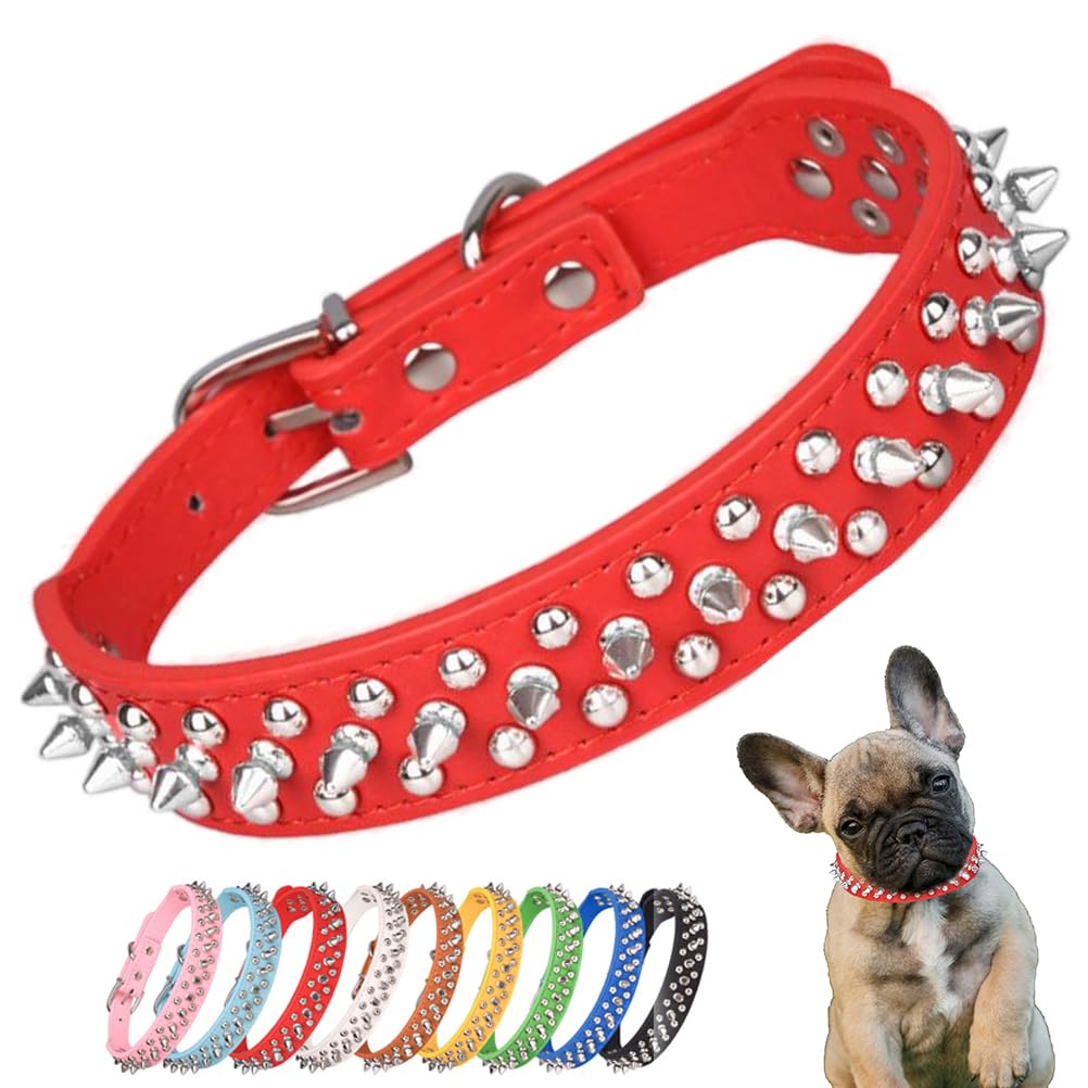 Spiked Dog Collar Soft Pu Leather Mushrooms Rivet Spike Studded Puppy Adjustable Cat Collars Red Xl