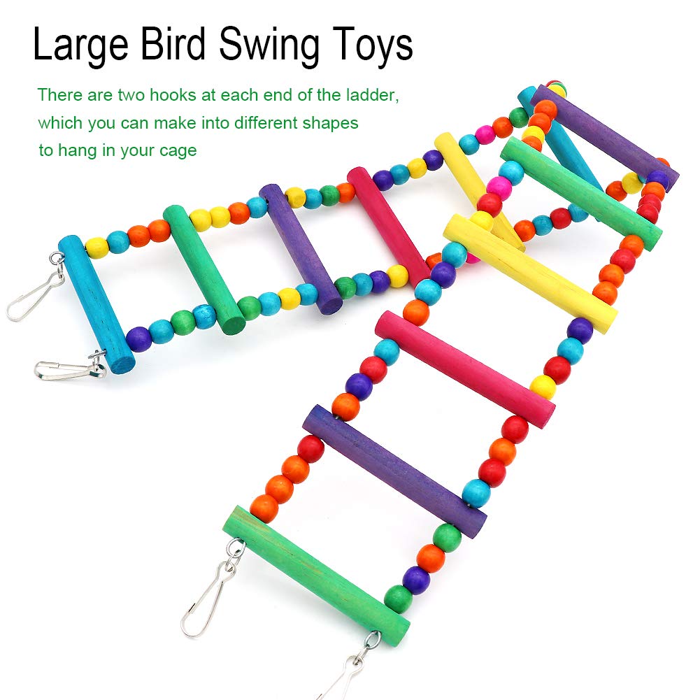 Petuol Bird Toys, Large Bird Swing Toys, 3 Pcs Parrot Toys Chewing Wood With Bells Toys For Small Macaws Cockatoos, Alexandrine