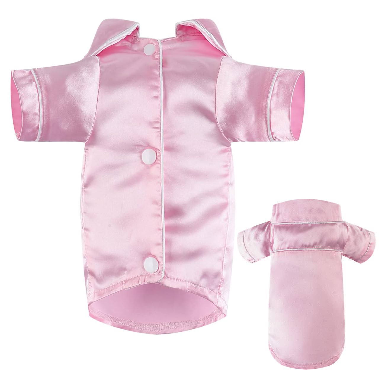 Dog Lapel Silk Sleepwear Soft Two-Legged Shirt Outfit For Small Girl Dogs Christmas Holiday Birthday Party (Pink, M)