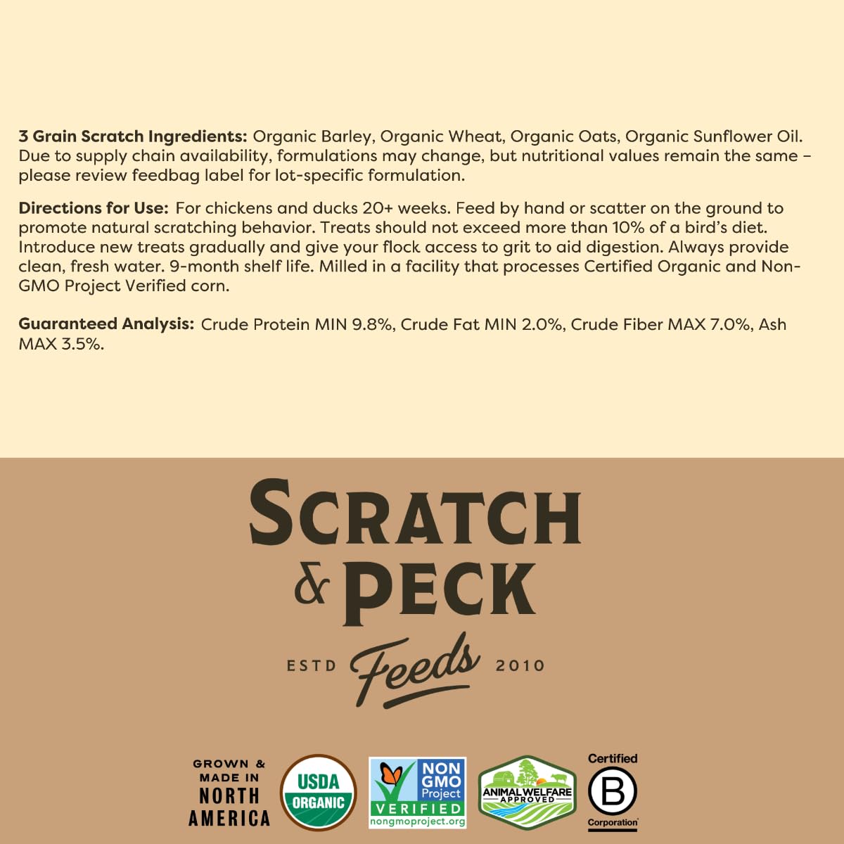 Scratch and Peck Feeds Cluckin Good 3-Grain Scratch for Chickens and Ducks - 10-lbs - Organic and Non-GMO Project Verified