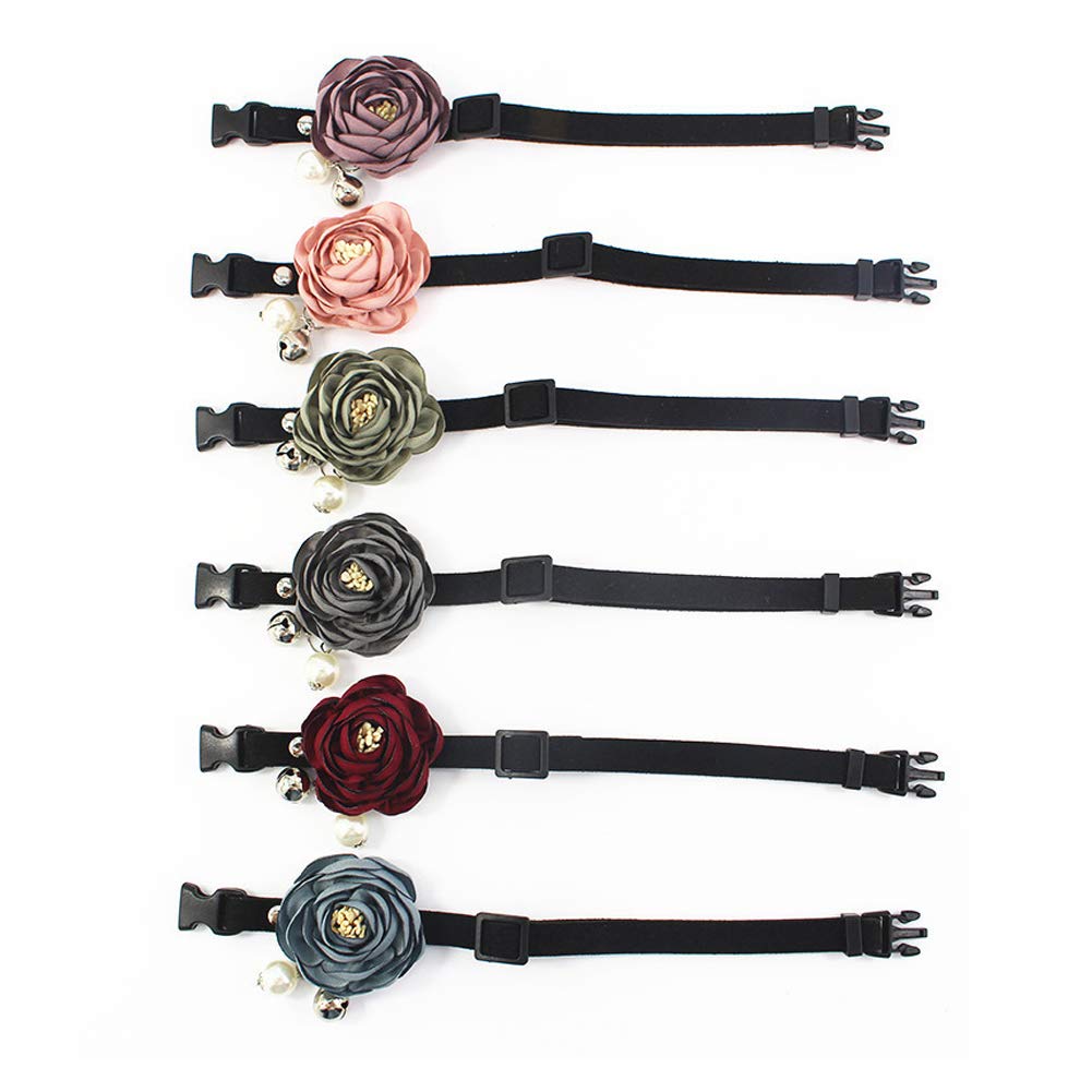 Petfavorites Peony Flower Cat Dog Collar Bow Tie - Suede Puppy Necklace With Bell Pearl - Chihuahua Yorkie Clothes Costume Outfits Accessory, Adjustable And Handmade (Pink, Size M)