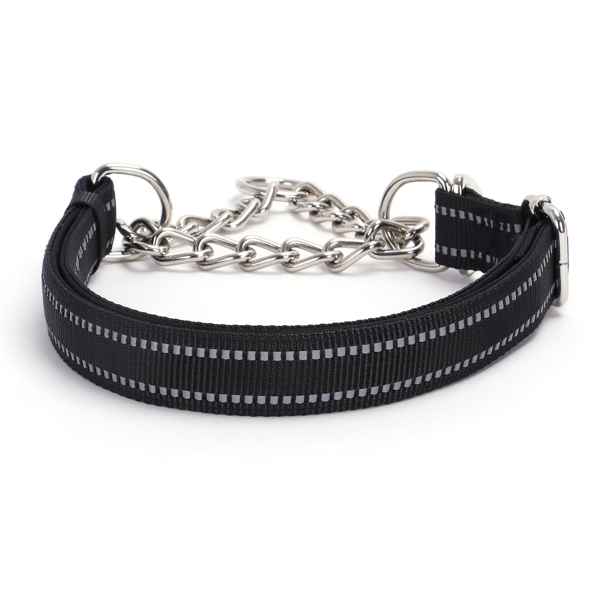 Black Martingale Collar For Dogs, Medium Reflective Nylon Dog Chain Collar Adjustable Heavy Duty Dog Collar For Small Medium Lar