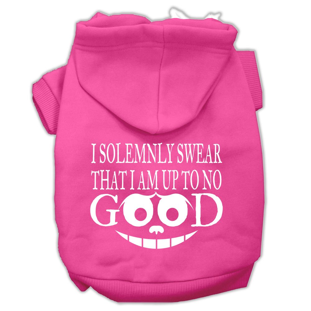 Pet Dog & Cat Hoodie Screen Printed, 'I Solemnly Swear That I Am Up To No Good' Bright Pink Lg (10-14 Lbs.)