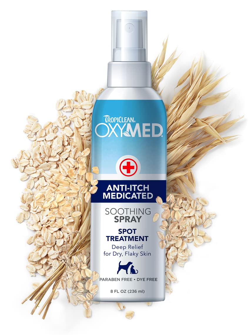 TropiClean OxyMed Hot Spot Treatment for Dogs, Medicated Dog Itching Skin Relief Spray, Anti-Itch Spray Quickly Soothes Skin Irr