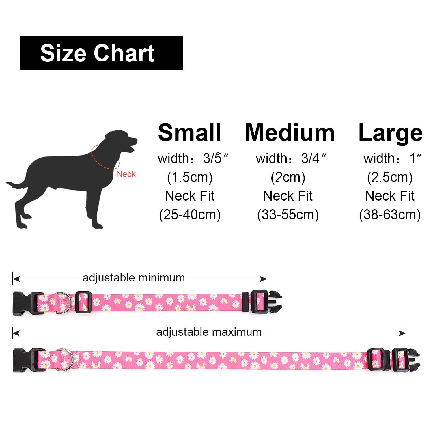 Suredoo Adjustable Dog Collar With Patterns, Ultra Comfy Soft Nylon Breathable Pet Collar For Small Medium Large Dogs (S, Pink D