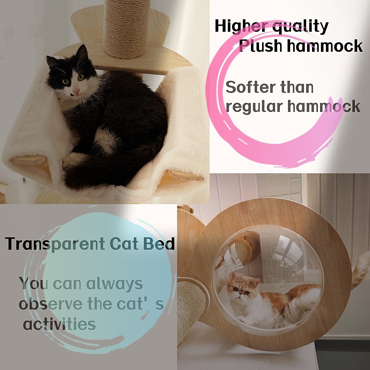 Floor To Ceiling Cat Trees For Kittens&Large Cats With Natural Rope, Tall Cat Tree To Ceiling,Adjustable Height 82-112 Inches, D