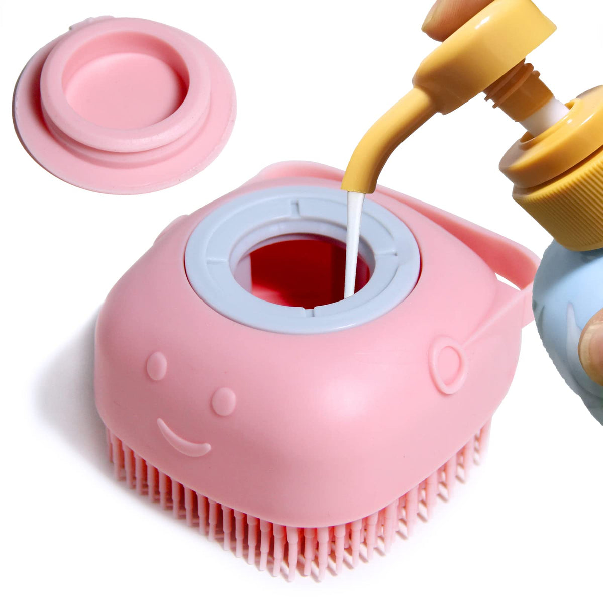 Woleigiao Pet Bath Brush Dog Bath Brush Shampoo Dispenser Soft Silicone Dog Bathing Brush Dog Shampoo Brush Scrubbers For Cats A