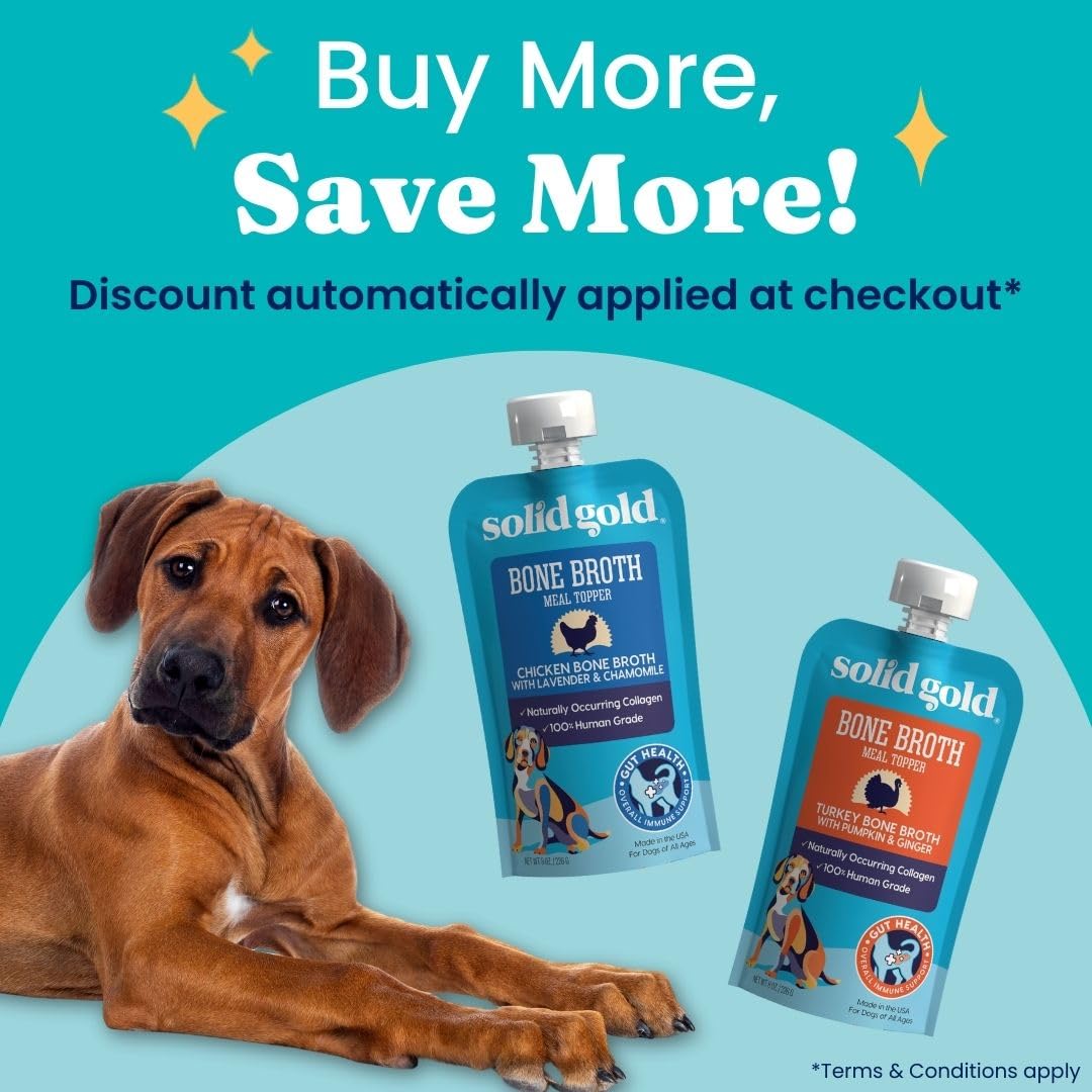 Solid Gold Chicken Bone Broth for Dogs - Grain Free, 96 Fl Oz - Nutrient Dense Gravy Topper for Gut Health & Hydration