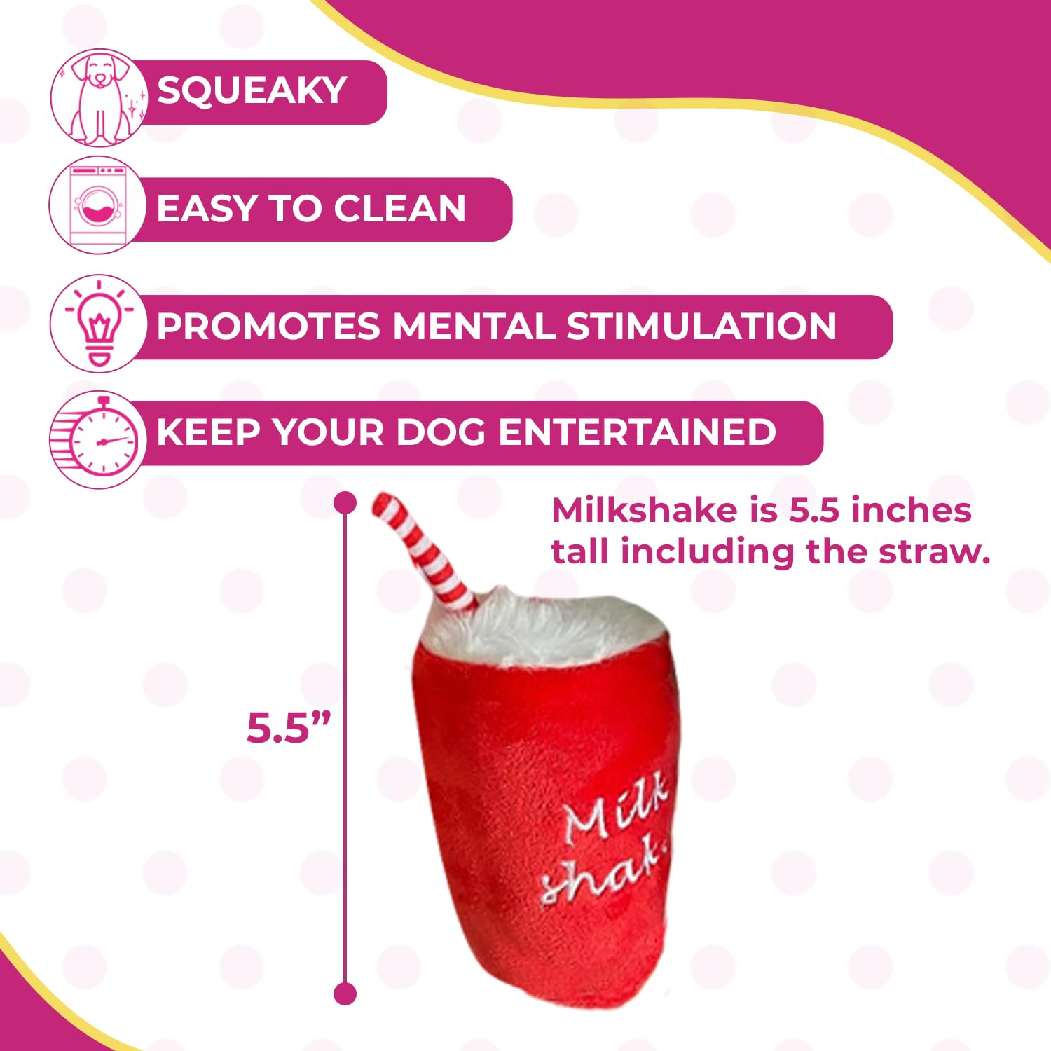 Glow Pups Dog Toys, Squeaky Milkshake Plush Dog Toy For Puppies, Easy To Clean, Promotes Mental Stimulation, Keeps Dog Entertain