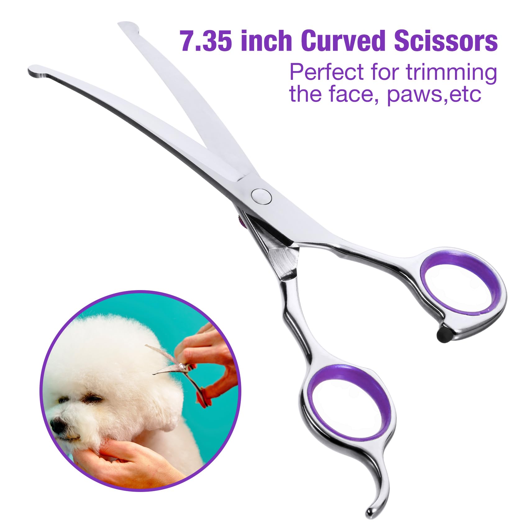 Cadaby Professional Dog Grooming Scissors With Safety Round Tips, 3 In 1 Dog Grooming Scissors Kit, 4Cr Stainless Steel Pet Groo