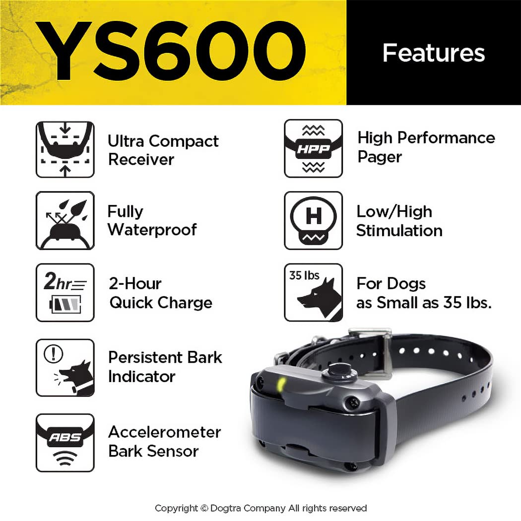 Dogtra YS600 Anti Bark Collar for Medium to Large Dogs - 10 Intensity Levels, Waterproof, Rechargeable, with Vibration Warning, Black