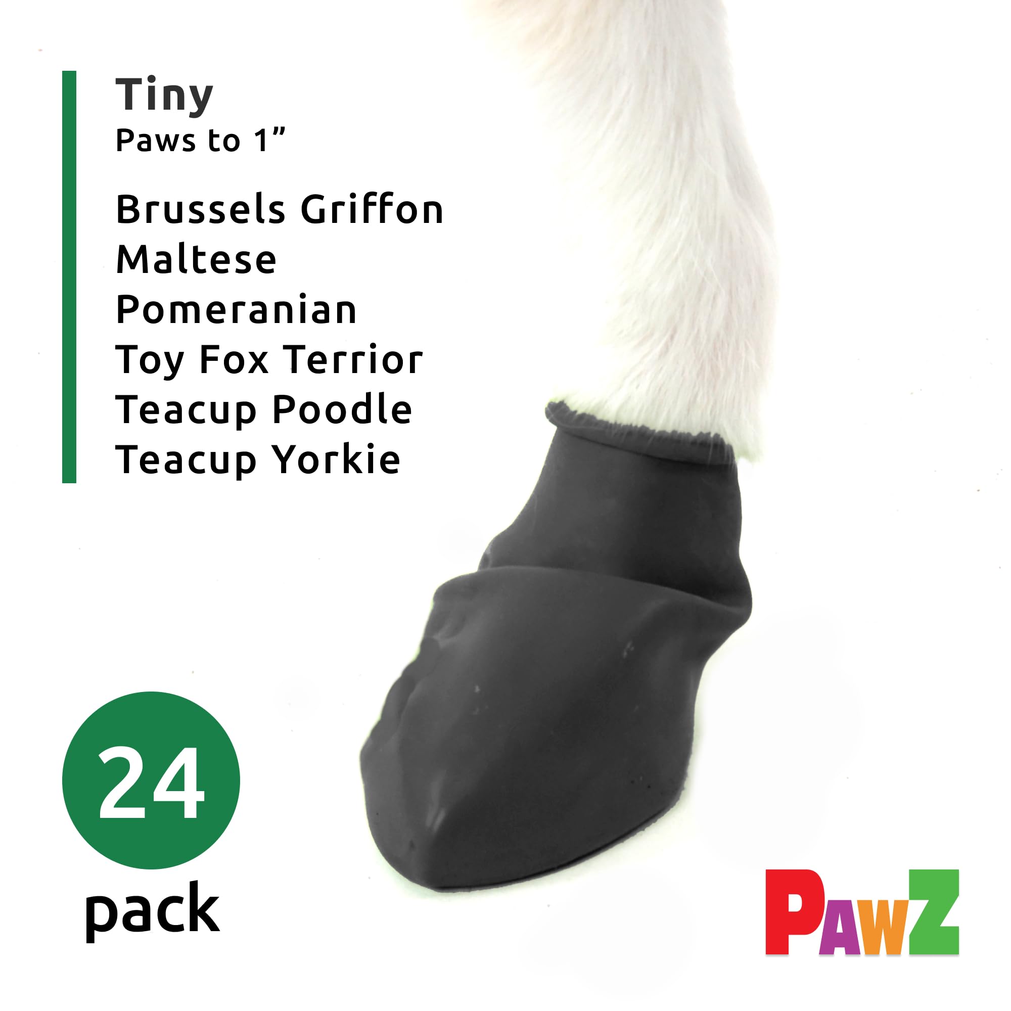 PawZ Rubber Dog Boots for Paws up to 1'', 24 Total (2 Packs of 12) - All-Weather Dog Booties for Hot Pavement, Snow, Mud, and Ra