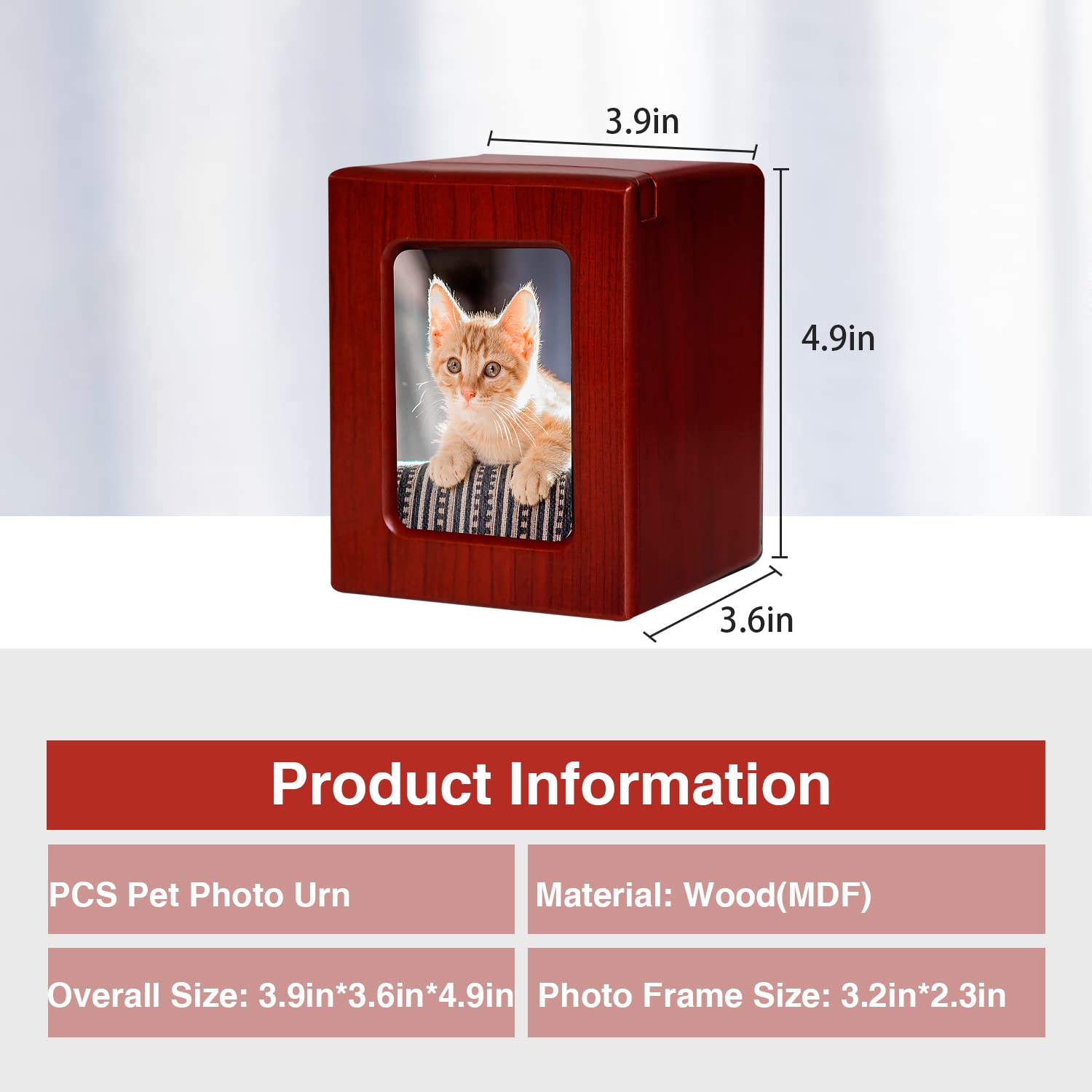 PCS Pet Urns for Cats - Red Wooden Cat Cremation Box, Small Size for Ashes