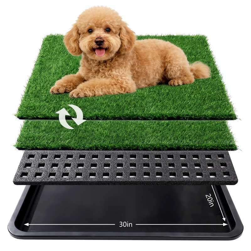 ondware Dog Grass Pad with Tray,30x20 in Dogs Potty Tray with 2-Pack Upgraded Replacement Artificial Grass,Dog Litter Box for Pe