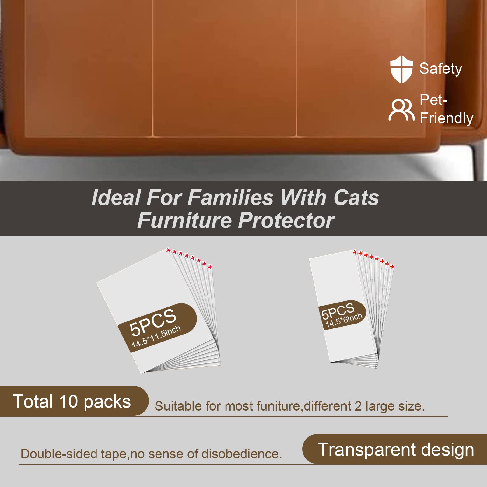 Happyfreesx Anti Cat Scratch Furniture Protectors From Cats, 10 Pcs Cat Scratch Deterrent Tape, Couch Protector For Cats, Double Sided Sofa Anti Scratching Sticky Tape, Sticky Paws Training Pet Safe