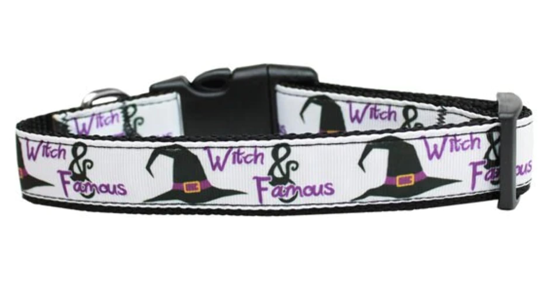 Halloween Pet Dog & Cat Nylon Collar or Leash, &quot;Witch and Famous&quot; XL Collar