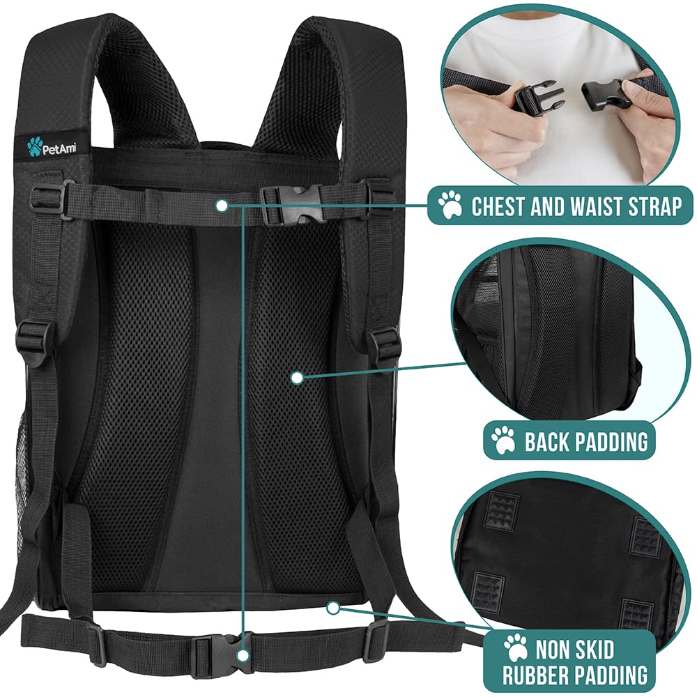 Petami Dog Backpack Carrier For Small Large Cat, Pet, Puppy, Ventilated Pet Hiking Backpack Travel Bag, Airline Approved Cat Backpack Carrier, Camping Biking Dog Bag Up To 18Lbs Pet, Black