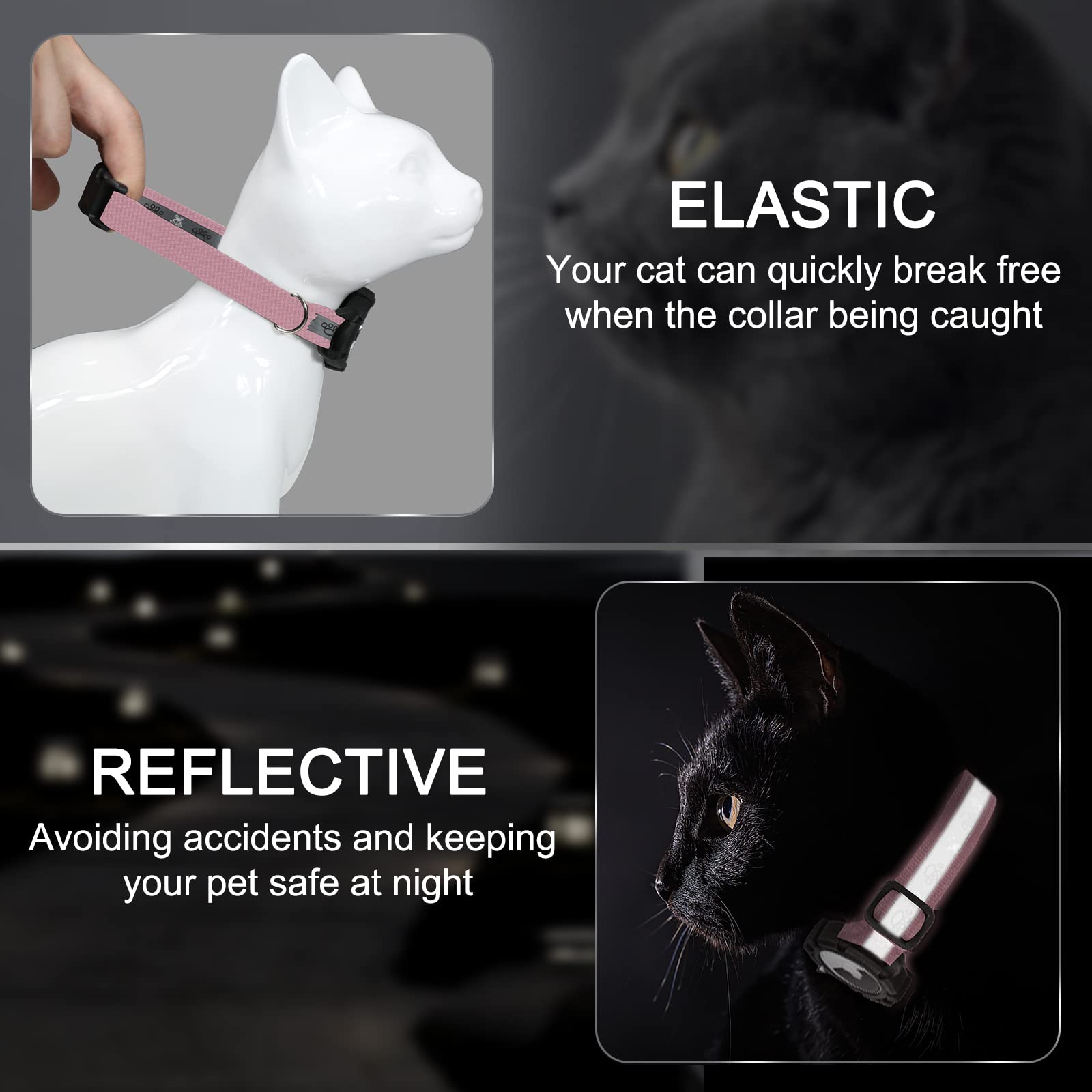 Reflective Airtag Cat Collar, Integrated Cat Tracker Collar With Air Tag Holder And Bell, Safety Elastic Band Cat Gps Collars For Girl Boy Cats, Kittens And Puppies (Pink, Xs)