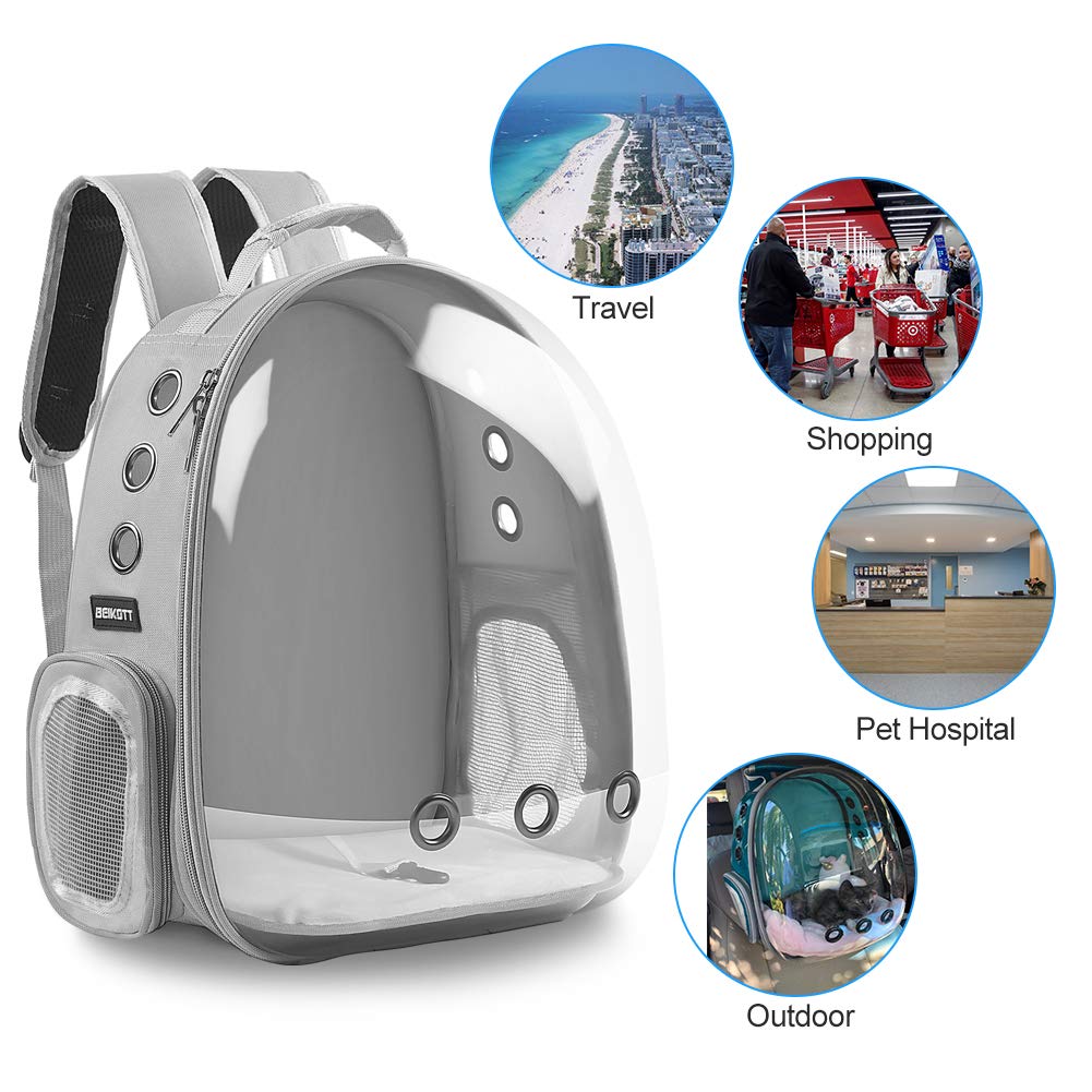 Beikott Cat Backpack Carriers, Dog Backpack, Pet Backpack For Small Cats Puppies Dogs Bunny, Airline-Approved Ventilate Transparent Bubble Backpack For Travel And Outdoor(Grey)