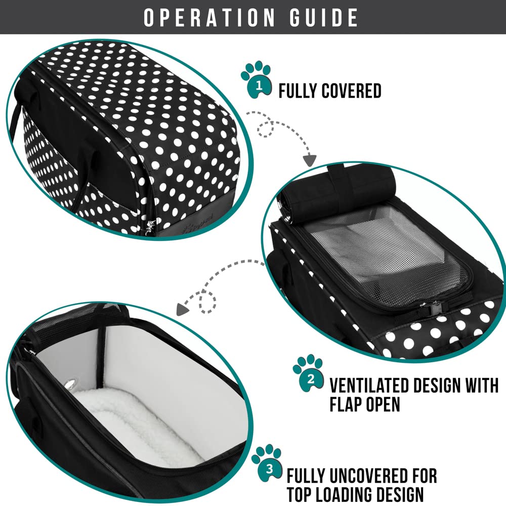 Petami Dog Purse Carrier For Small Dogs, Airline Approved Soft Sided Pet Carrier Pockets, Ventilated Dog Carrying Bag Puppy Cat, Dog Travel Supplies Accessories Carry Tote, Sherpa Bed, Polka Dot Black