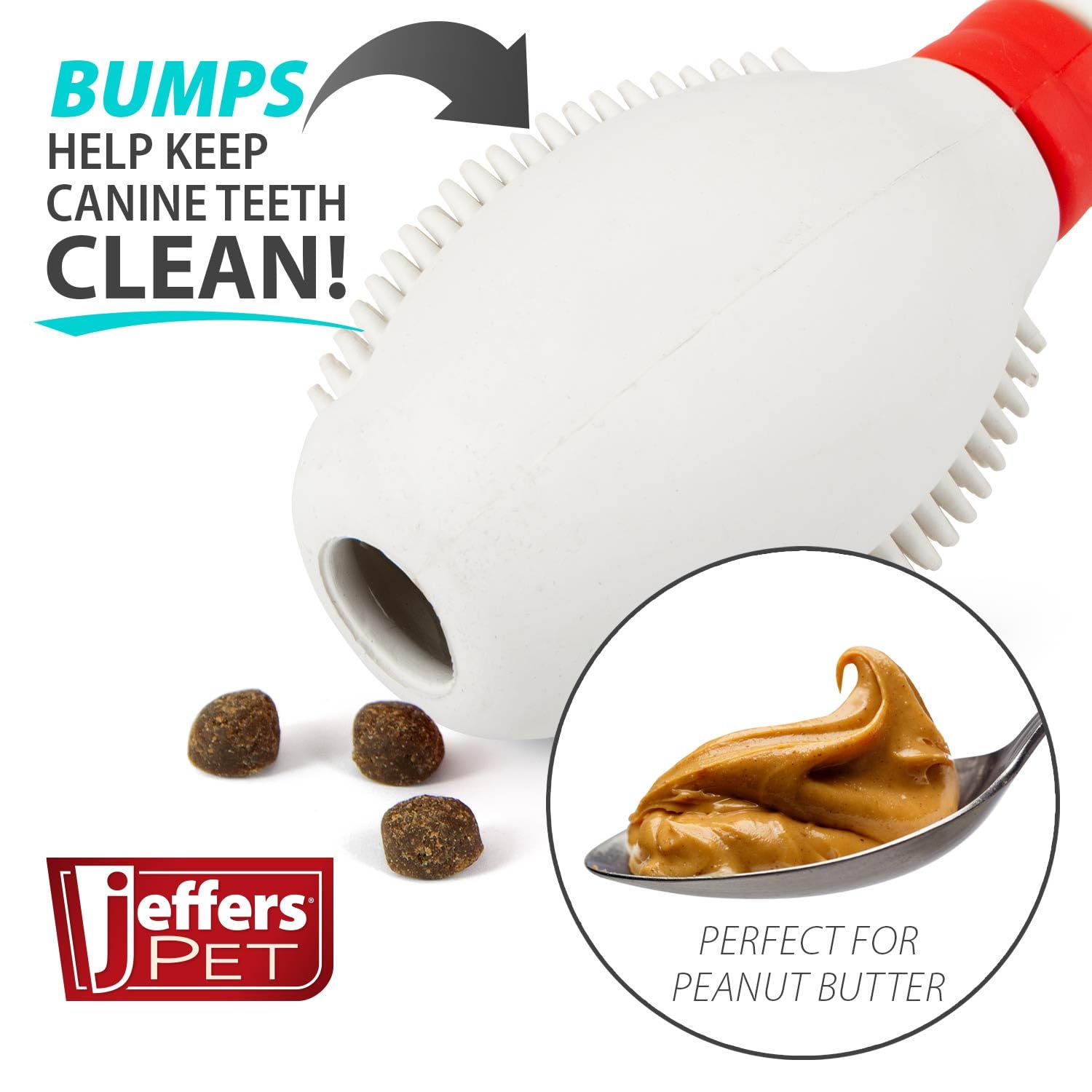 Jeffers Pet Natural Rubber Dog Chew Toy - Dental Bowling Pin, Medium - Treat Dispensing, Vanilla Scent, Durable, Non-Toxic, Dish