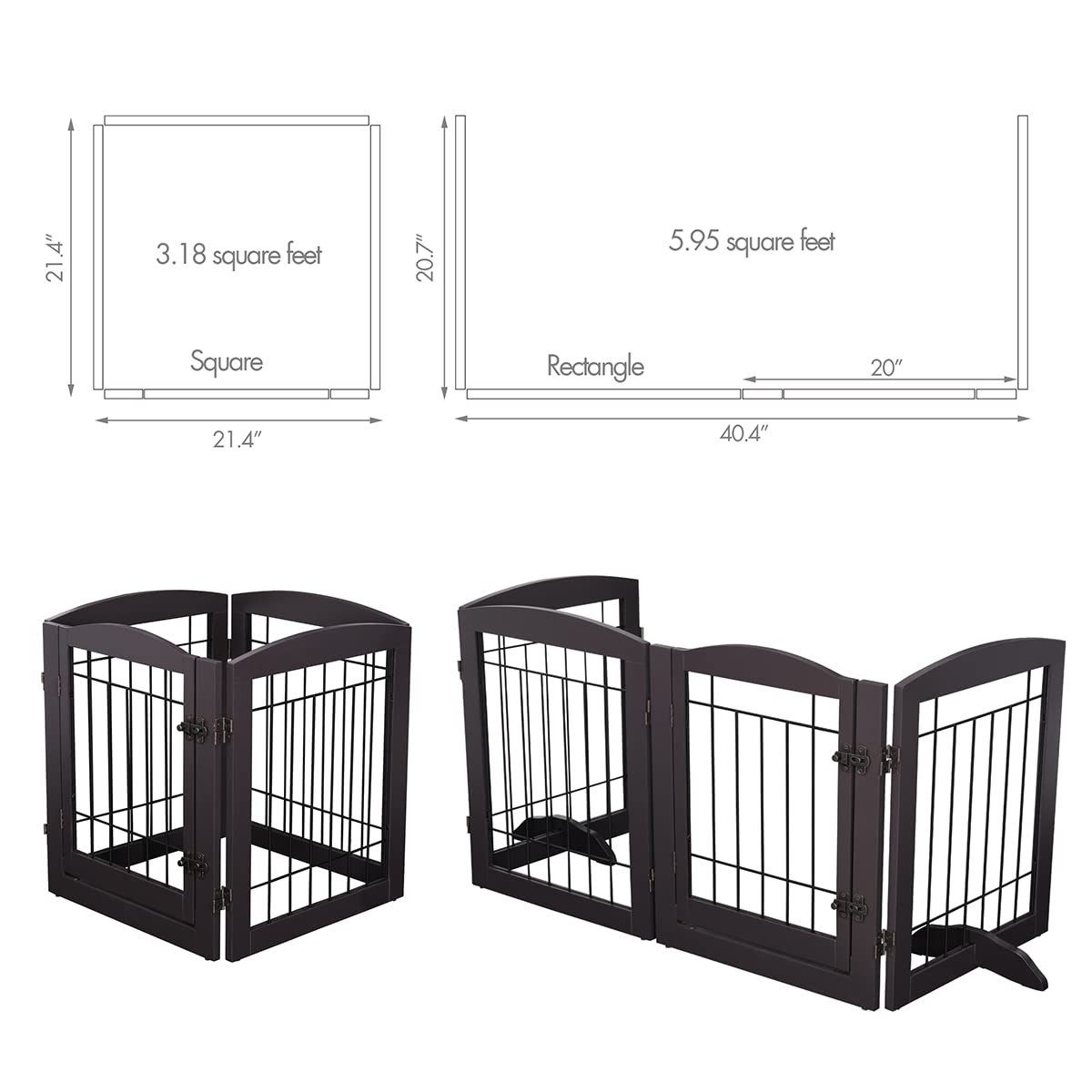 Pawland Free Standing Pet Gate With Door Walk Through, Dog Gate For The House, Doorway, Stairs, 80 Inch Wide Puppy Safety Fence, Support Feet Included, 4 Panels, 24 Inches Tall (Espresso)