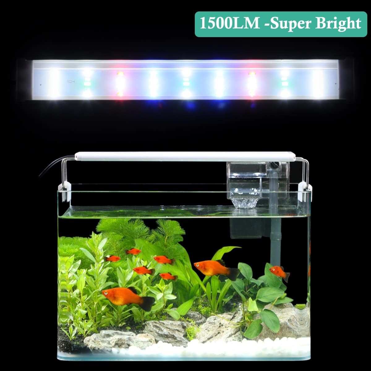 Hitop Full Spectrum Led Aquarium Light - 12” 16” 24” 32” Classic Fish Tank Light With Rgb Leds, With Timer And Stable Extendable Brackets (12-20In)