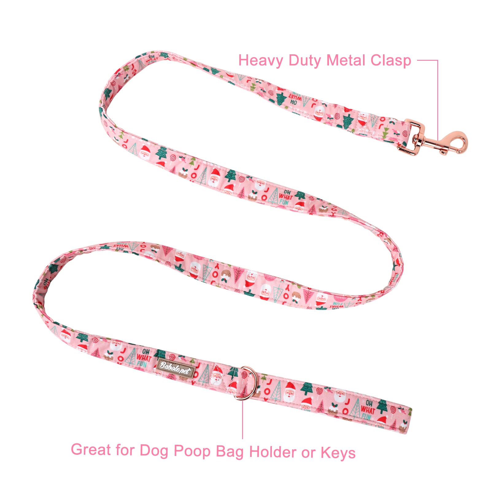 Babole Pet Handmade Dog Leashes - Pink Santa Claus Design, Durable Soft Handle For Small To Large Dogs - Matching Collars, 120Cm
