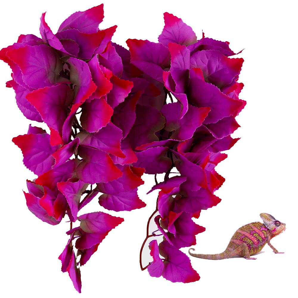 FiveBull 2 Pack Realistic Silk Hanging Plants for Reptile Terrarium, Non-Toxic Artificial Pink Decor, Safe Habitat for Bearded D
